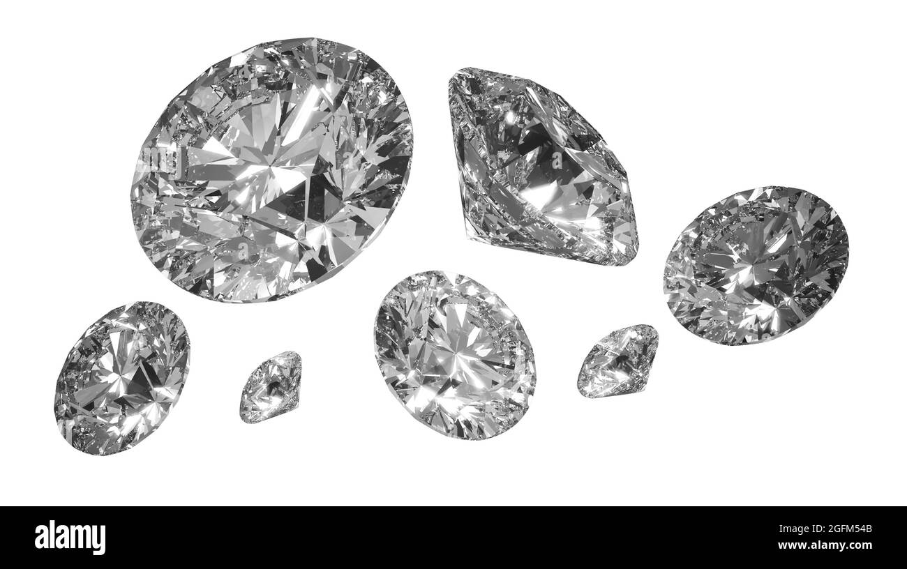 Splendido 3D reso brillante Diamante in taglio brillante su sfondo bianco , Diamante sfondo Foto Stock