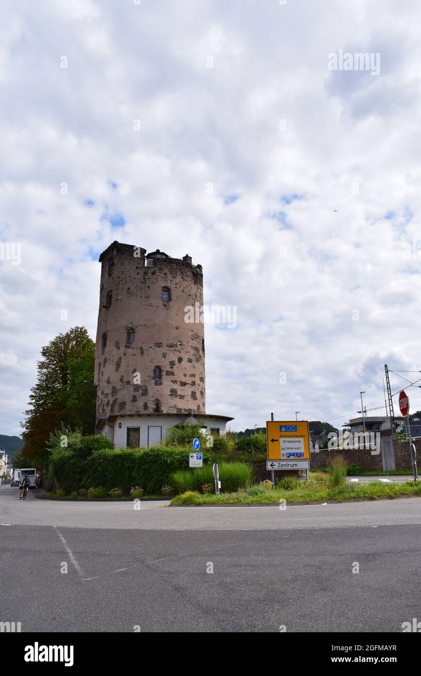 La torre delle mura della città vecchia a Boppard Foto Stock