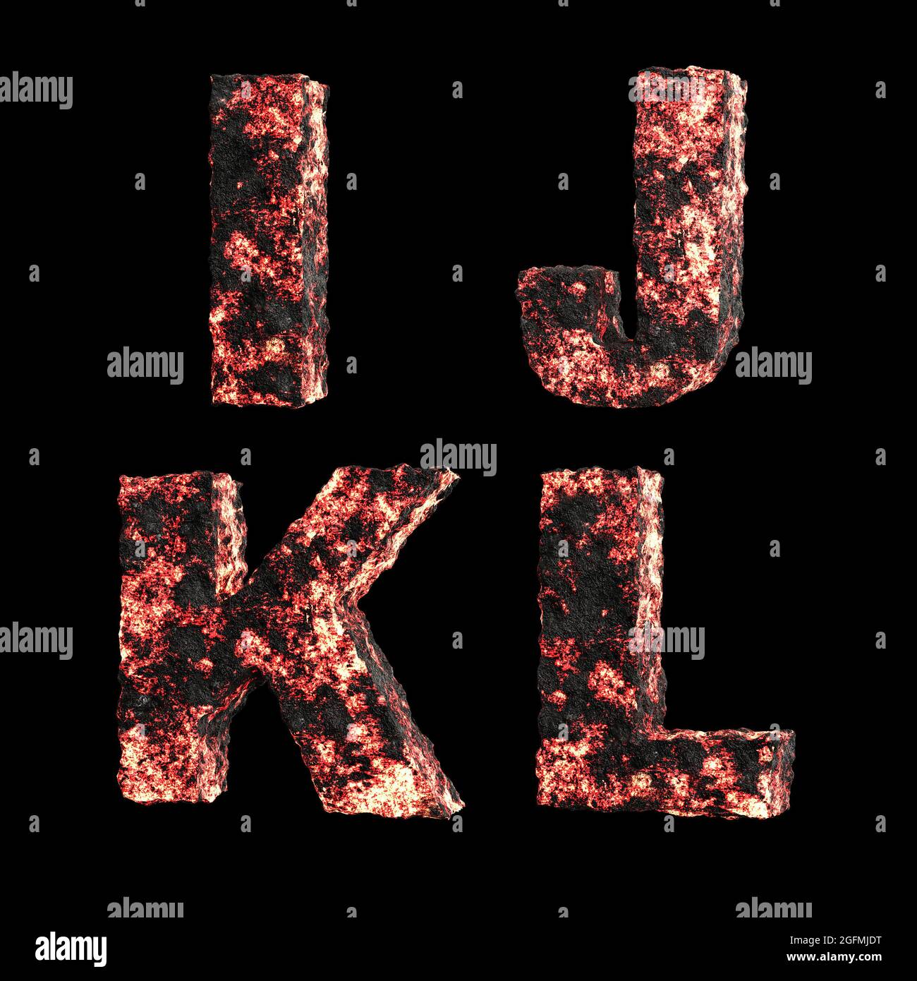 3D lava liquida calda lettere maiuscole alfabeto su bianco - lettere i-L. Foto Stock