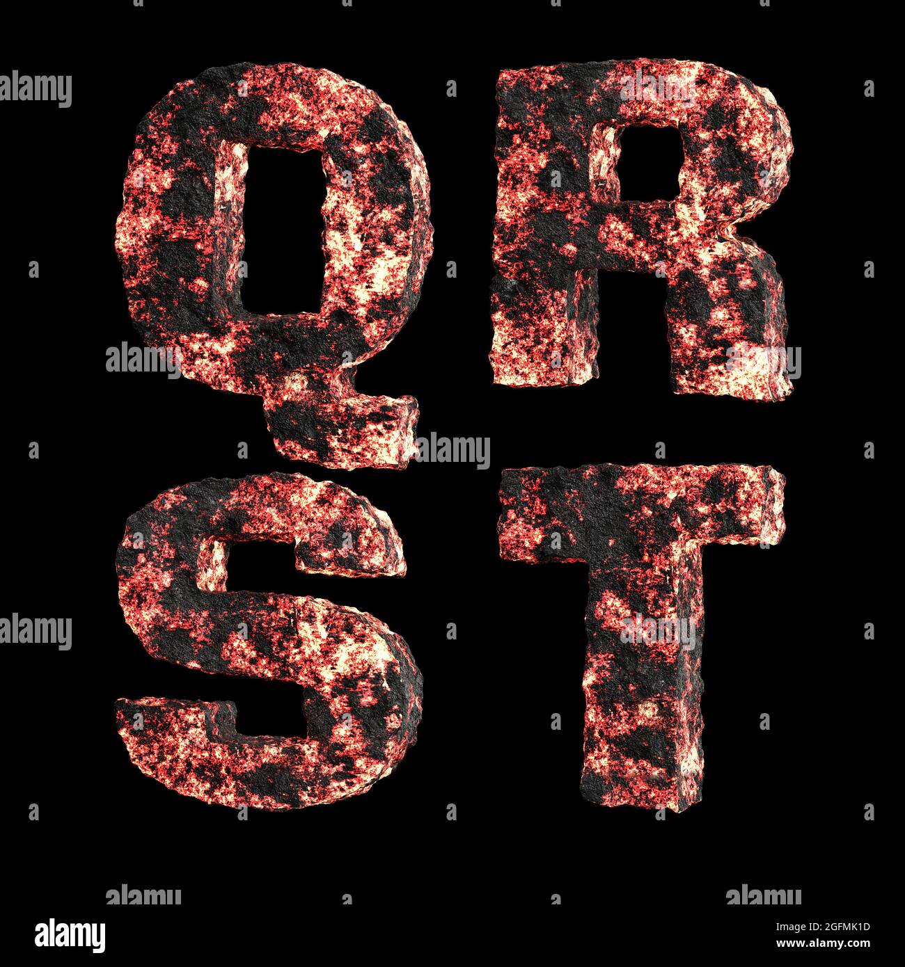 3D lava liquida calda lettere maiuscole alfabeto su bianco - lettere Q-T. Foto Stock