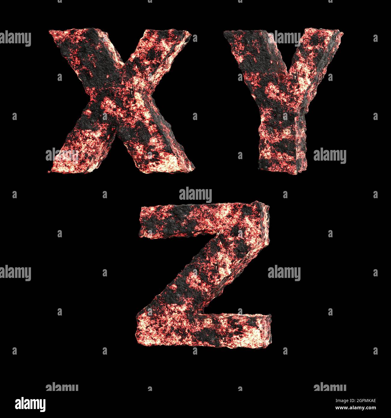 3D lava liquida calda lettere maiuscole alfabeto su bianco - lettere X-Z Foto Stock