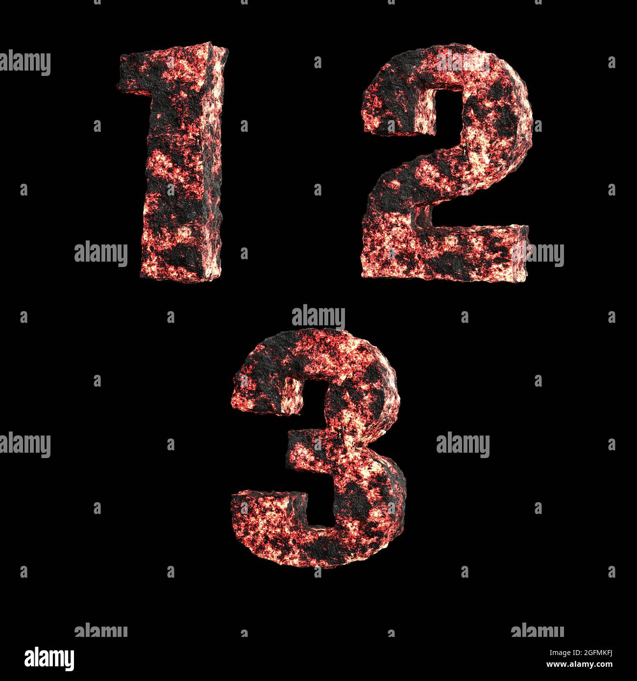 3D lava liquida calda lettere maiuscole alfabeto su bianco - cifre 1-3 Foto Stock