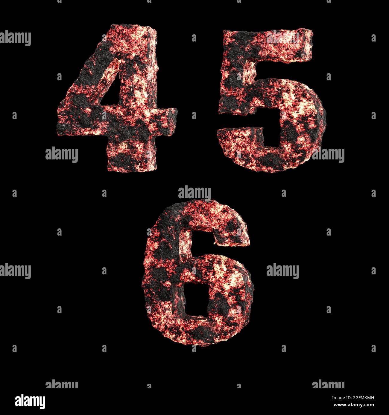 3D lava liquida calda lettere maiuscole alfabeto su bianco - cifre 4-6 Foto Stock