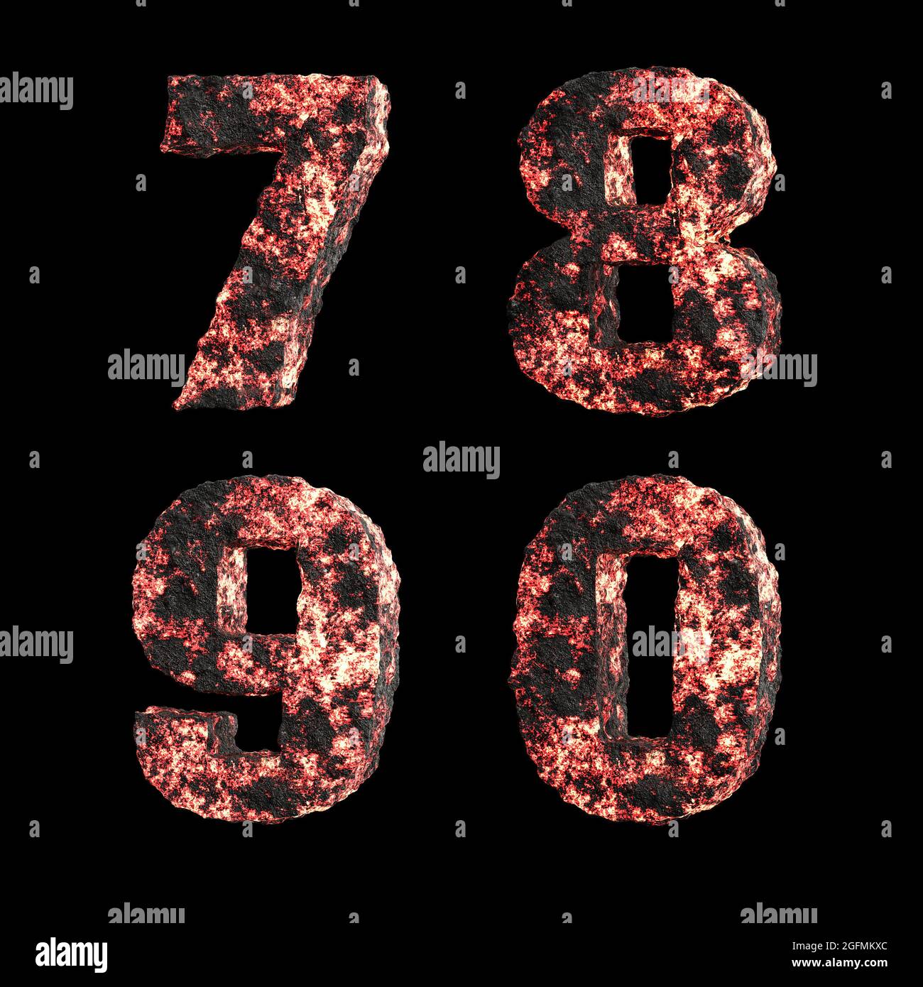 3D lava liquida calda lettere maiuscole alfabeto su bianco - cifre 7-0 Foto Stock