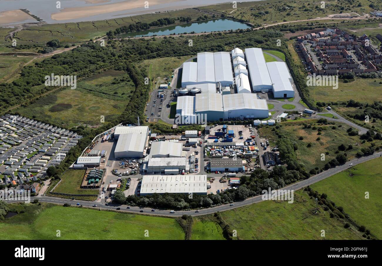 Vista aerea della Burn Hall Industrial Estate e del Thornton Wasdre Technology Park, Bourne Road, Thornton-Cleveleys, Lancashire Foto Stock