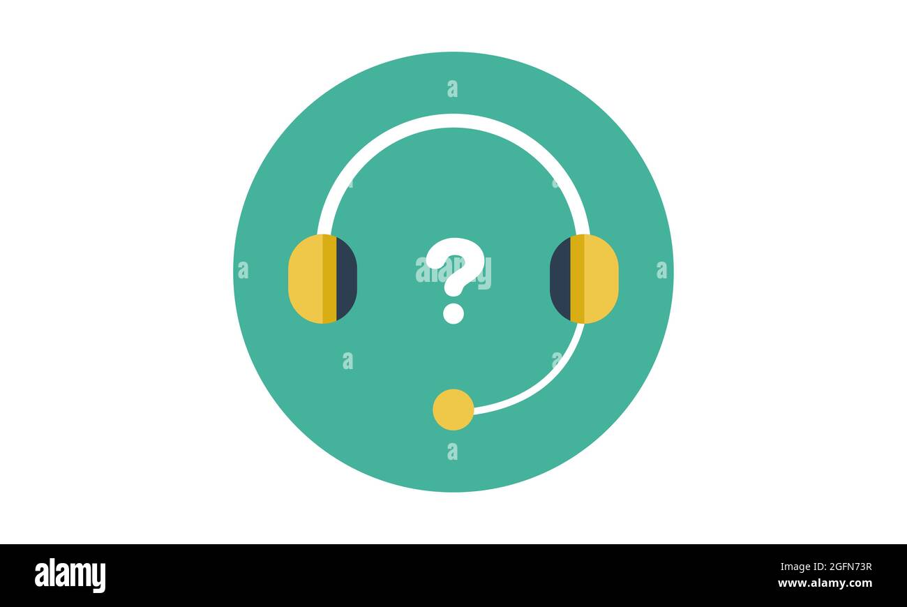 Icona delle cuffie, icona della tecnologia con punto interrogativo. Icona cuffie e guida, istruzioni, informazioni, simbolo di query. Illustrazione vettoriale Illustrazione Vettoriale
