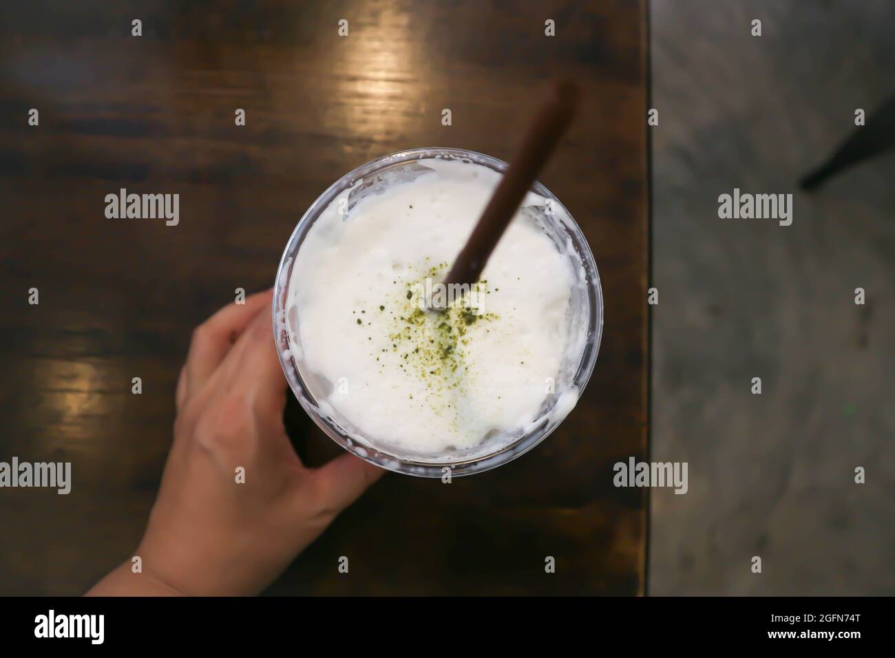 tè verde, tè verde macha o latte macha per servire Foto Stock