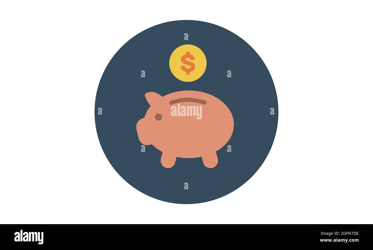 Icona Piggy Bank in stile piatto. Illustrazione grafica. Cartello della scatola di denaro. Simbolo del contenitore di maiale o concetto di business. Logo del deposito. Per la progettazione di siti Web, app, Illustrazione Vettoriale