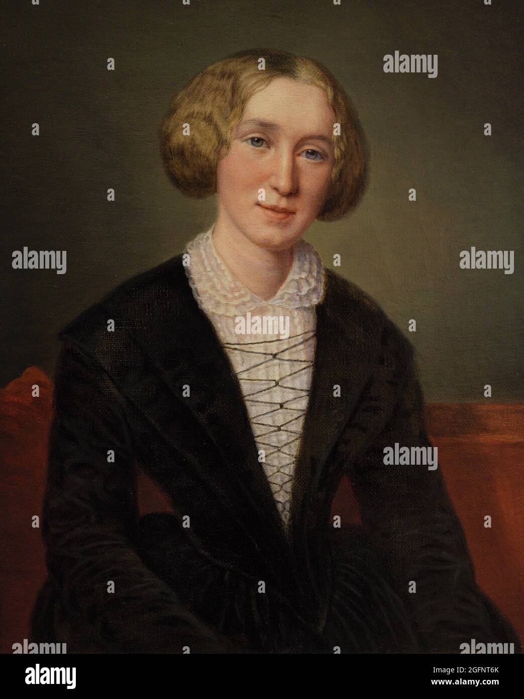 Mary Ann Evans (1819-1880). Conosciuto dal suo pseudonimo George Eliot. Romanziere inglese. Ritratto. Replica di Francis d'Albert Durade (1804-1886). Olio su tela (34,3 x 26,7 cm), 1850-1886, dopo un lavoro di 1850. National Portrait Gallery. Londra, Inghilterra, Regno Unito. Foto Stock