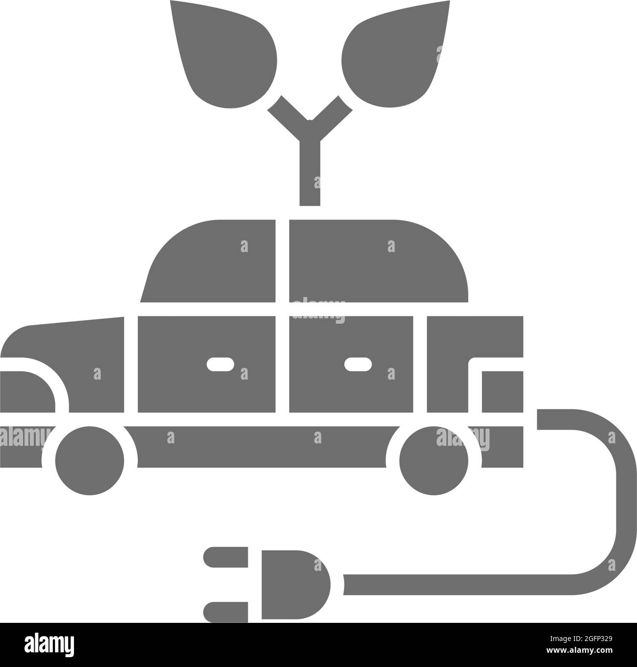 Auto elettrica, automobile ecologica, icona grigia senza sprechi. Illustrazione Vettoriale