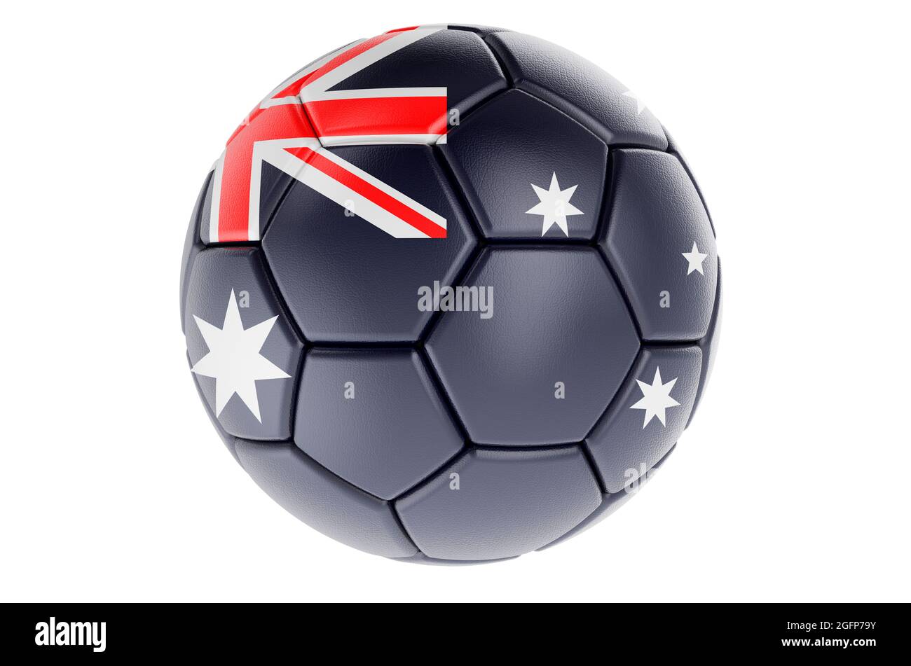 Pallone da calcio o pallone da calcio con bandiera australiana, rendering 3D isolato su sfondo bianco Foto Stock
