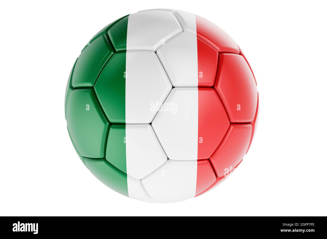 Pallone da calcio o pallone da calcio con bandiera italiana, rendering 3D isolato su sfondo bianco Foto Stock