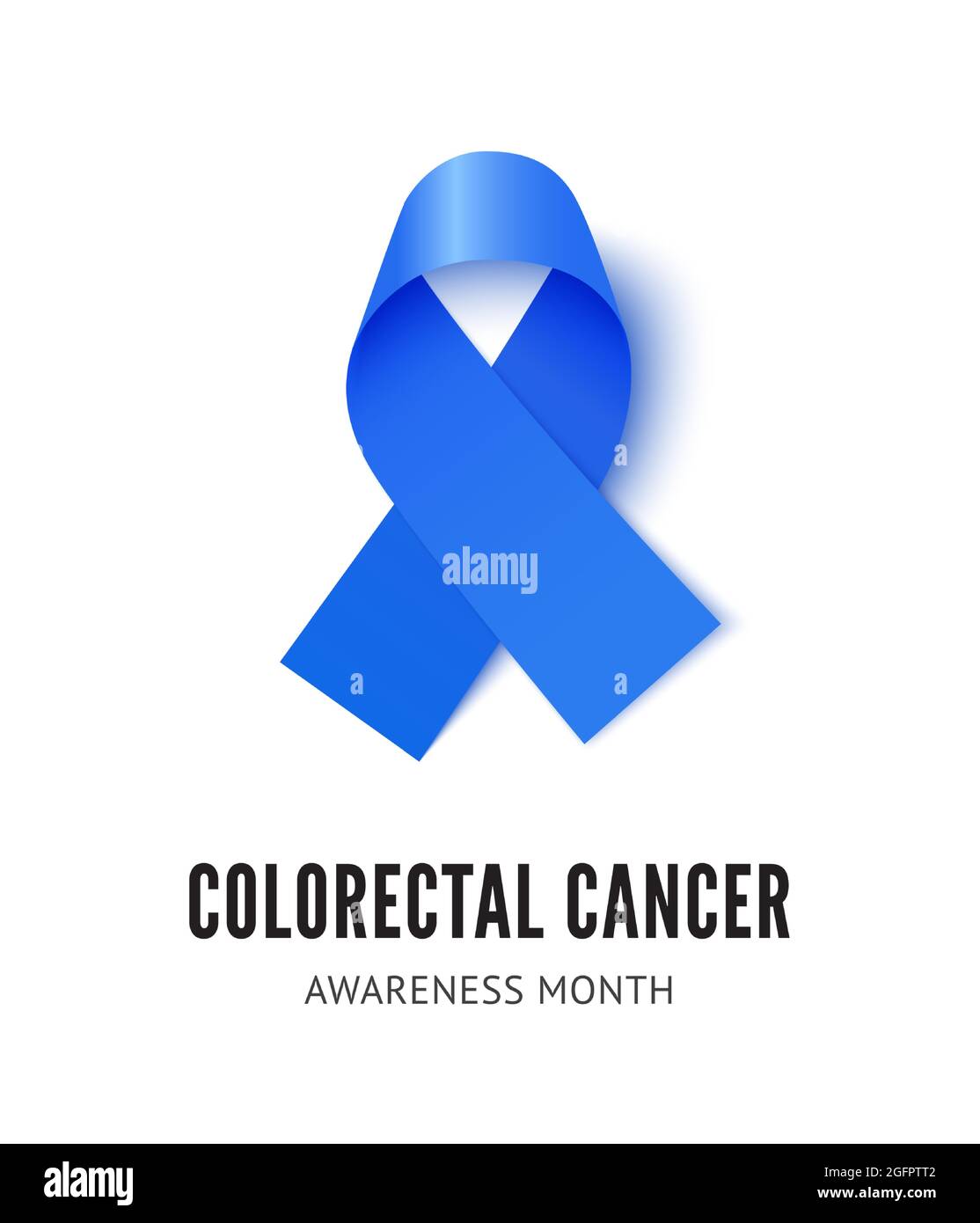 Illustrazione del vettore del nastro di consapevolezza del cancro colorettale isolato su sfondo bianco. Nastro di seta blu vettoriale realistico con anello Illustrazione Vettoriale