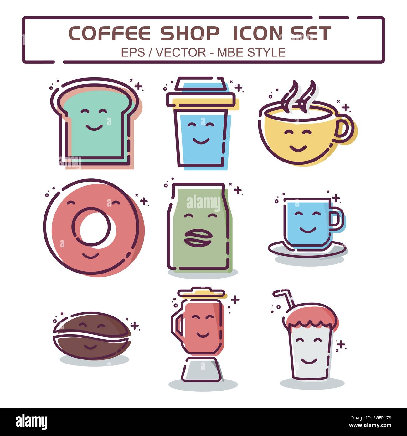 Set Icon Vector of Coffee Shop - linea di taglio stile - semplice illustrazione, tratto modificabile, modello di disegno vettore, buono per stampe, poster, pubblicità Illustrazione Vettoriale