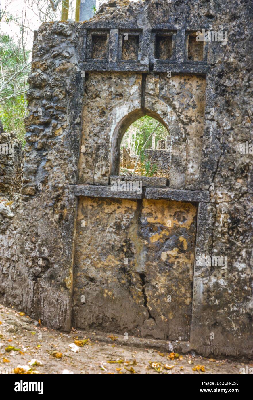 Rovine di Gedi, un insediamento costiero Swahili, secoli XII-XVII, Kenya. Marzo 1971. Foto Stock