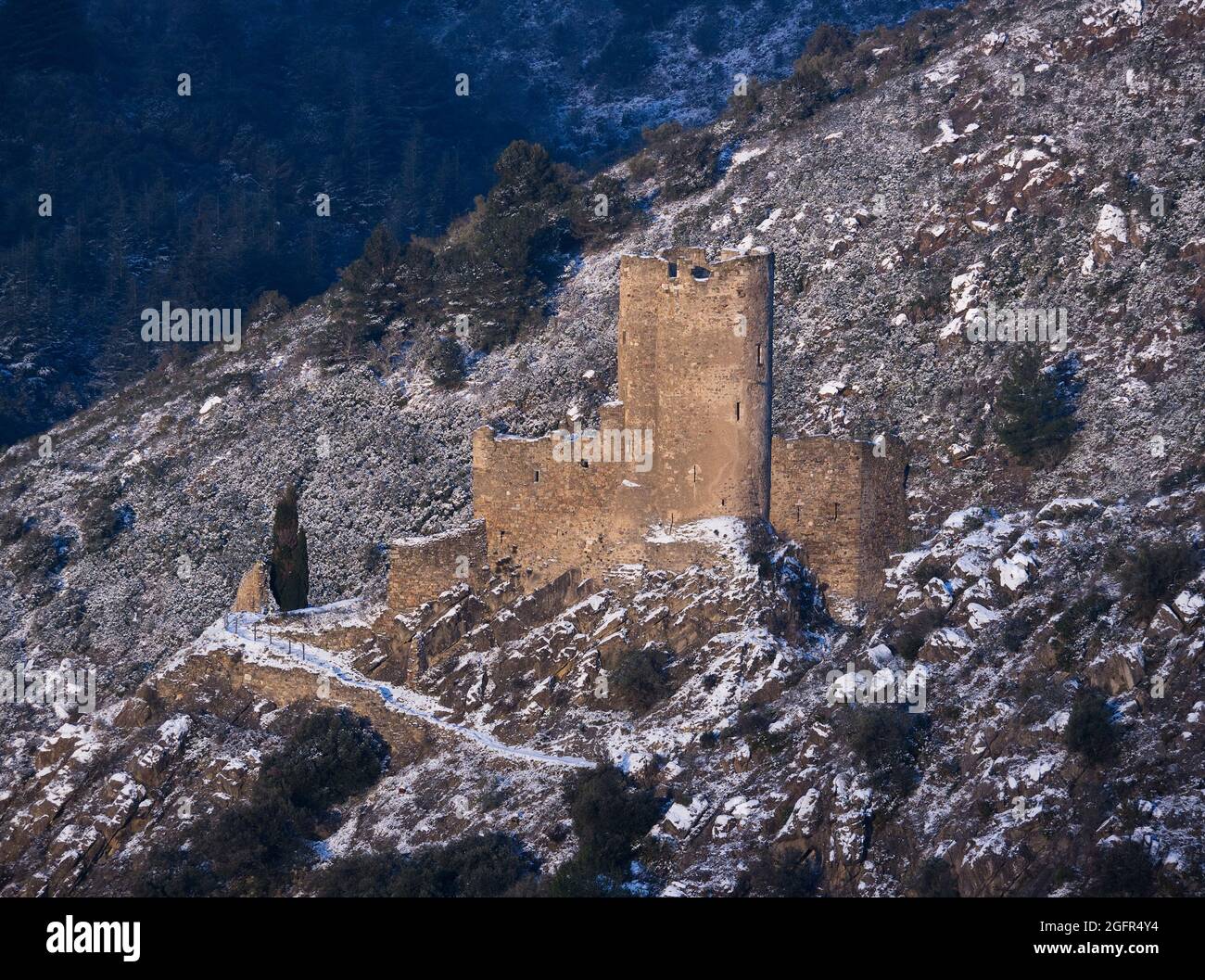 Francia. Aude (11) Lastours castello cataro sotto la neve Foto Stock