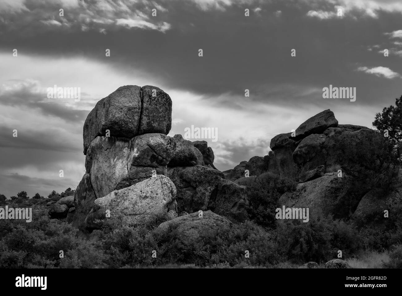Una faccia appare nelle rocce fuori da Livermore, CO. Foto Stock