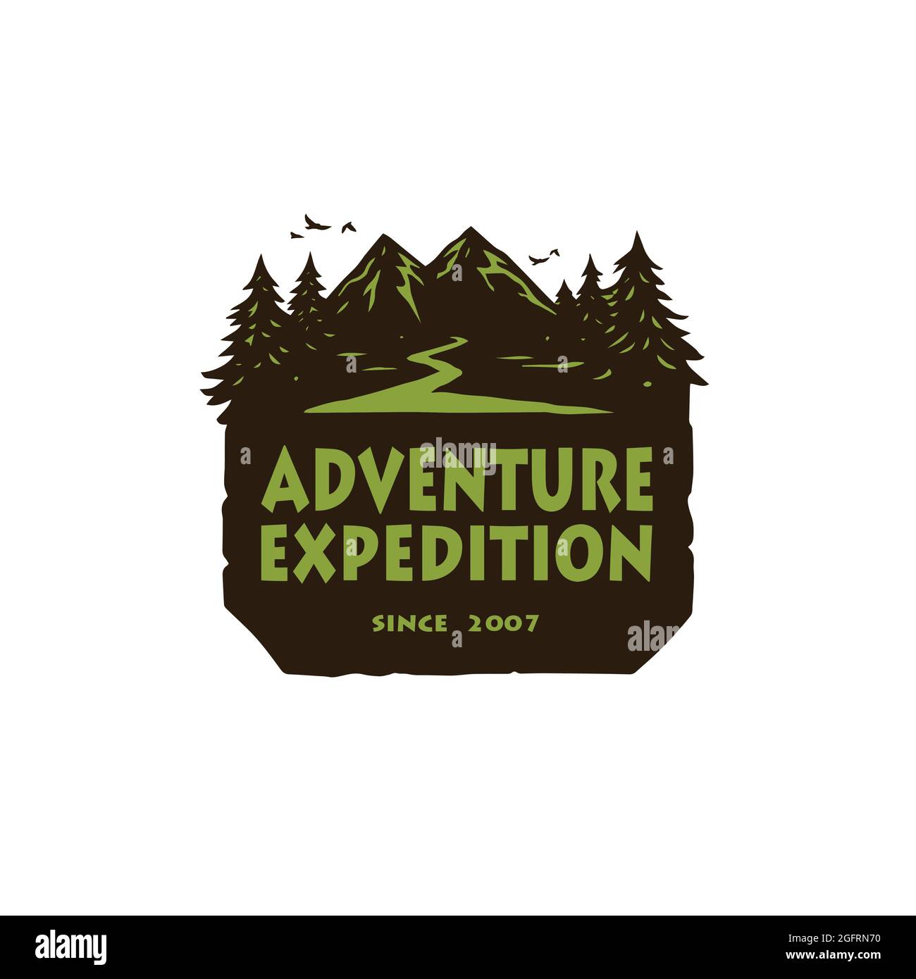 Logo per Camping Mountain Adventure, emblemi e distintivi. Modello di progettazione dell'illustrazione del vettore Camp in Forest Illustrazione Vettoriale