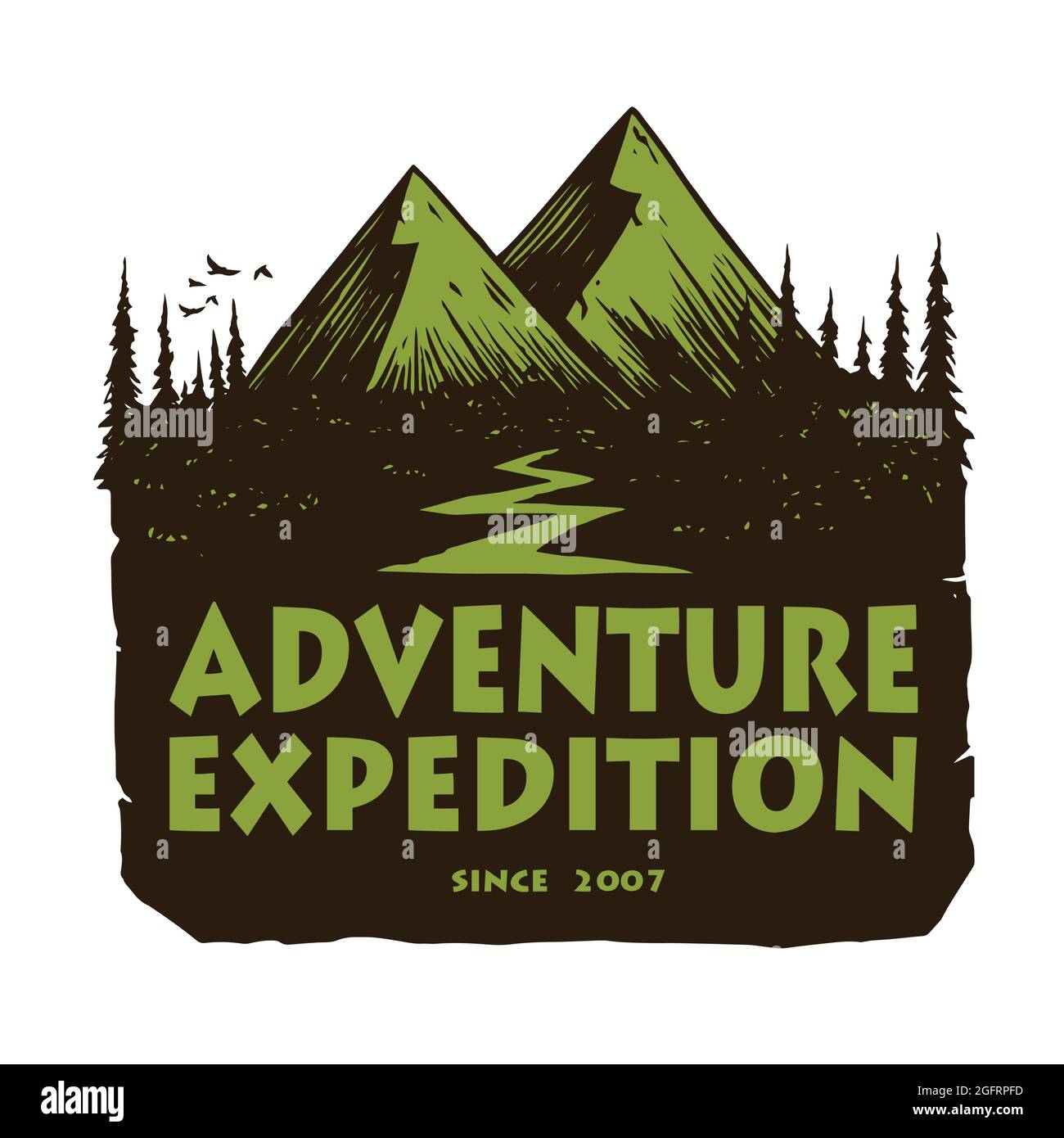 Logo per Camping Mountain Adventure, emblemi e distintivi. Modello di elementi di progettazione Camp in Forest Vector Illustration Illustrazione Vettoriale