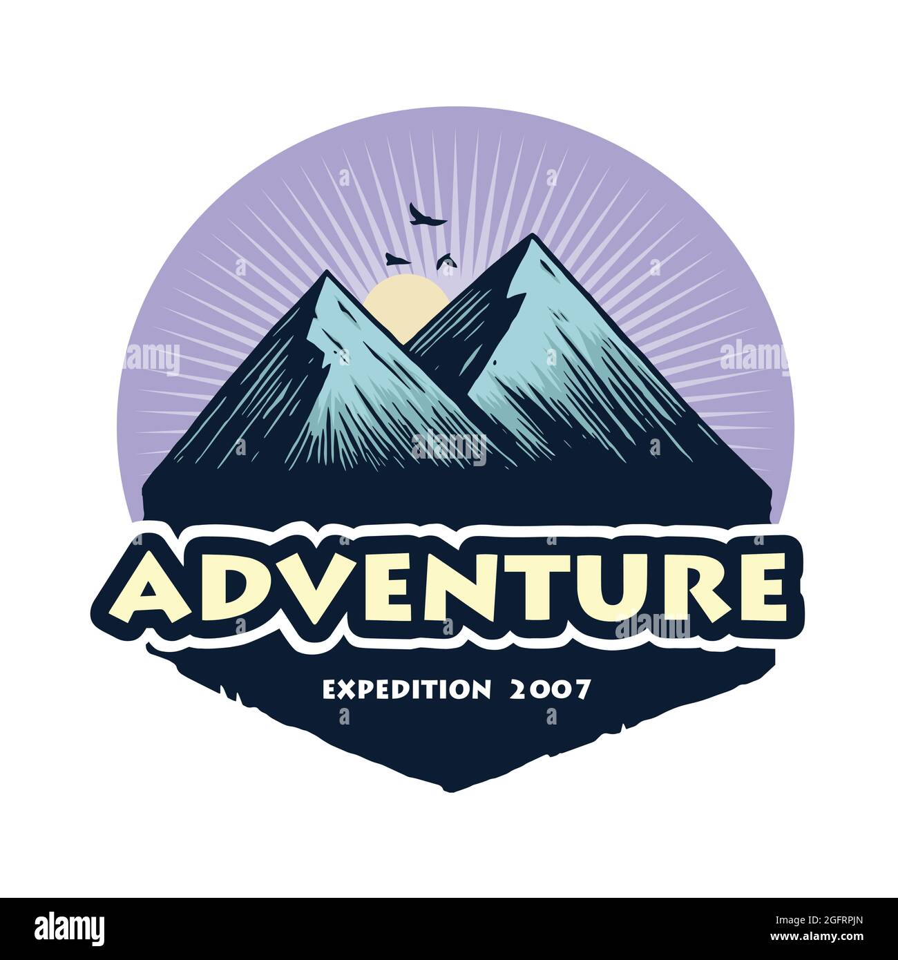 Logo per Camping Mountain Climbing Adventure, emblemi e distintivi. Modello di elementi di progettazione Camp in Forest Vector Illustration Illustrazione Vettoriale