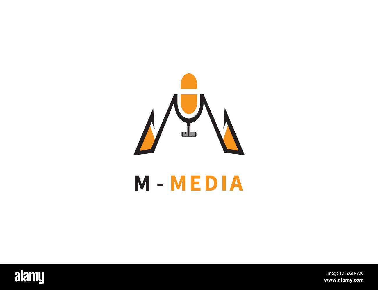 Modello di design del logo del podcast di Letter M Media Music. Illustrazione Vettoriale
