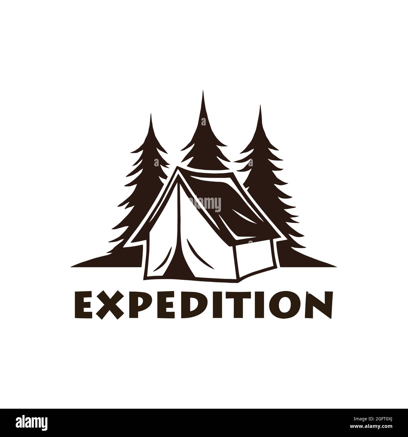 Mountain Campfire Logo ed etichette Design set. Modello di illustrazione vettoriale Illustrazione Vettoriale