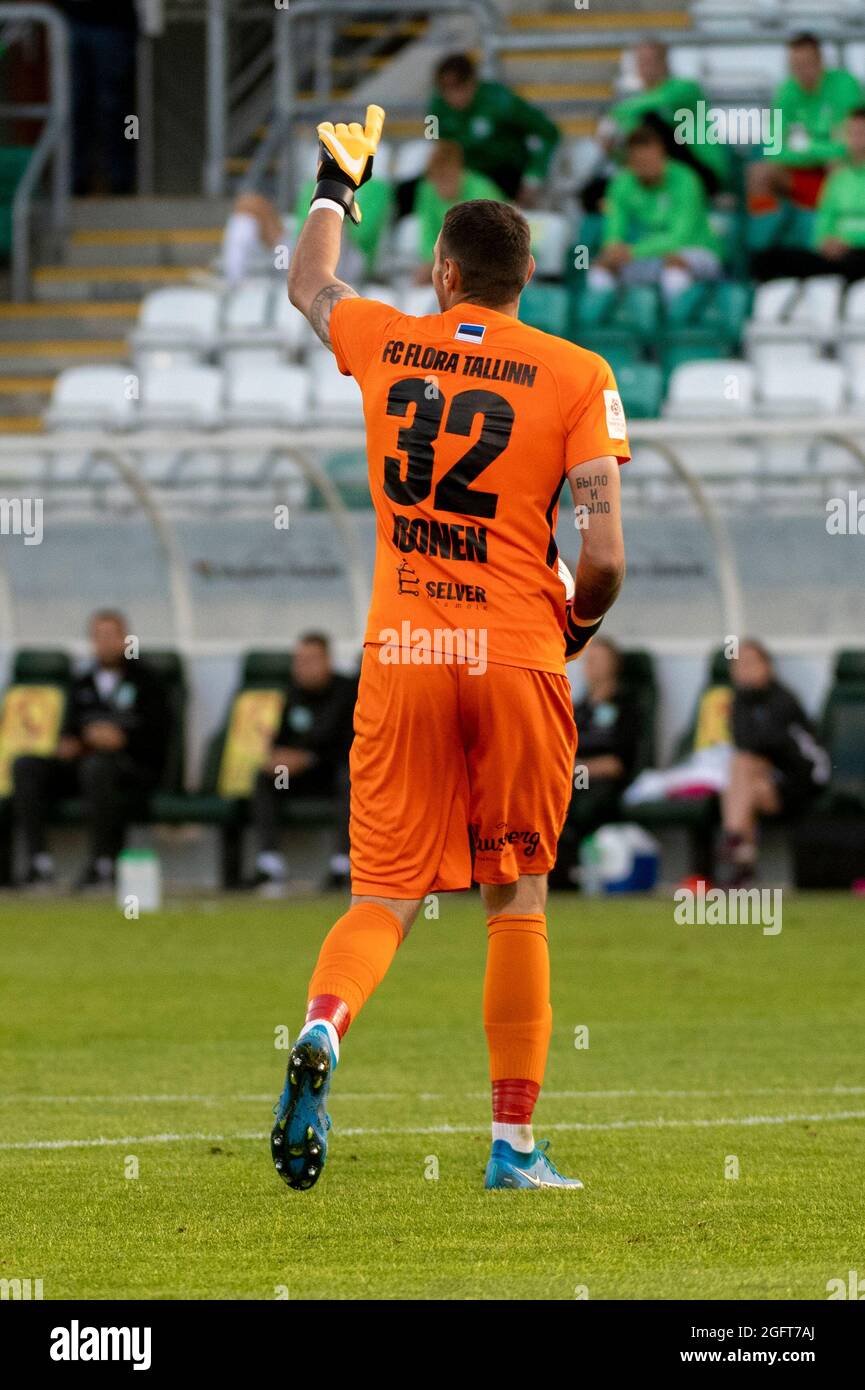 Dublino, Irlanda. 26 agosto 2021. Matvei Igonen of Flora durante i Play-off della UEFA Europa Conference League, seconda partita tra Shamrock Rovers e FC Flora Tallinn al Tallaght Stadium di Dublino, Irlanda, il 26 agosto 2021 (foto di Andrew SURMA/SIPA USA). Credit: Sipa USA/Alamy Live News Foto Stock