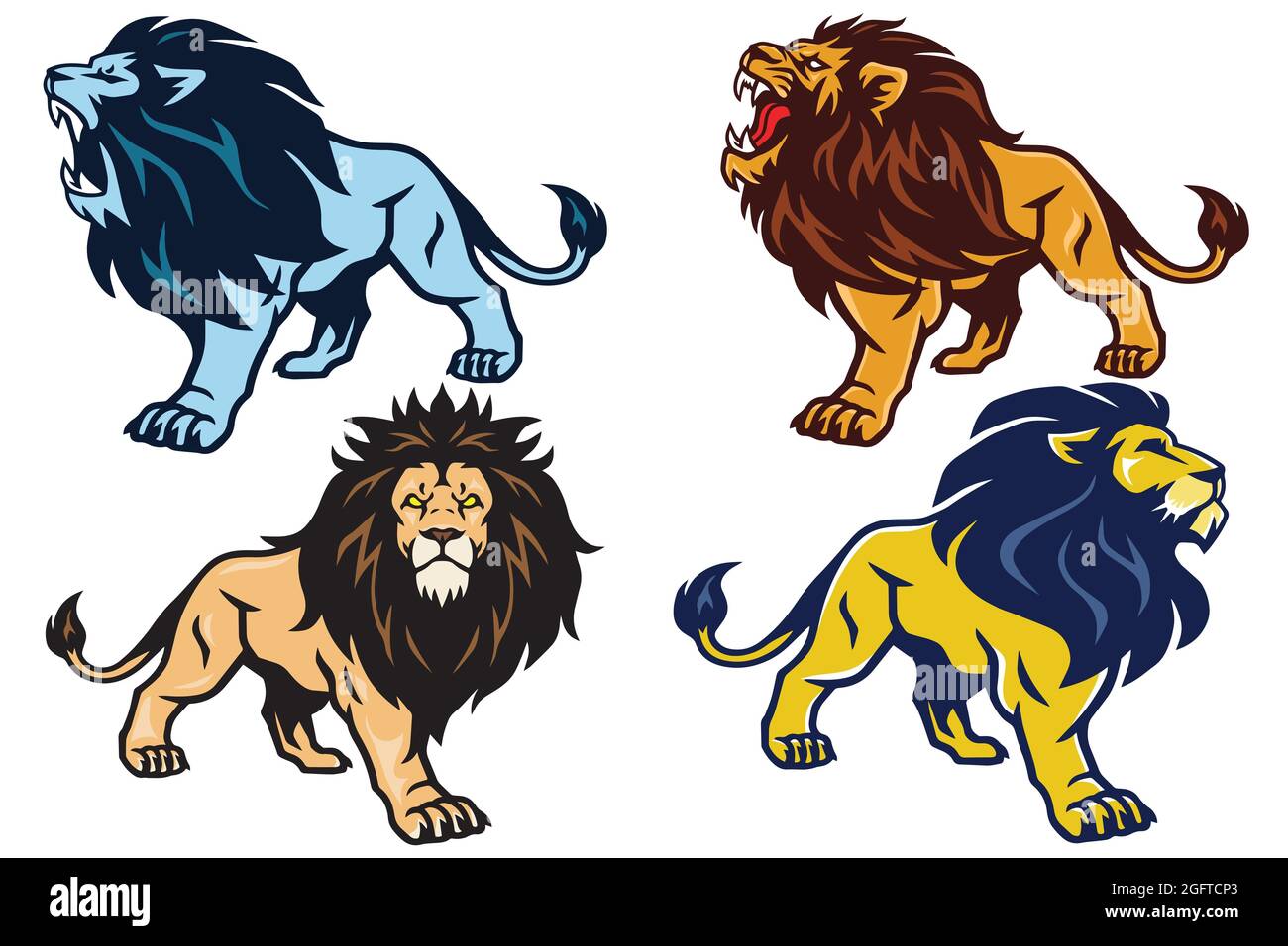 Collezione set Pack logo Lion Roaring Stand Esport Mascot Vector Illustrazione Vettoriale