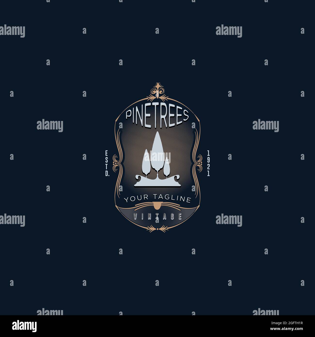 Rustic retro Vintage pino, sempreverdi, abete, hemlock, abete rosso, conifere, cedri, conifere, cipresso, larice, logo pinus trees Illustrazione Vettoriale