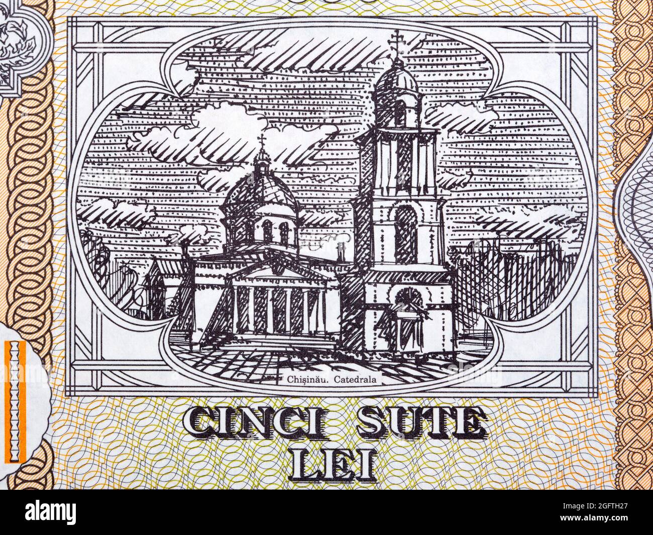 Cattedrale di Chisinau dal denaro moldavo - Leu Foto Stock