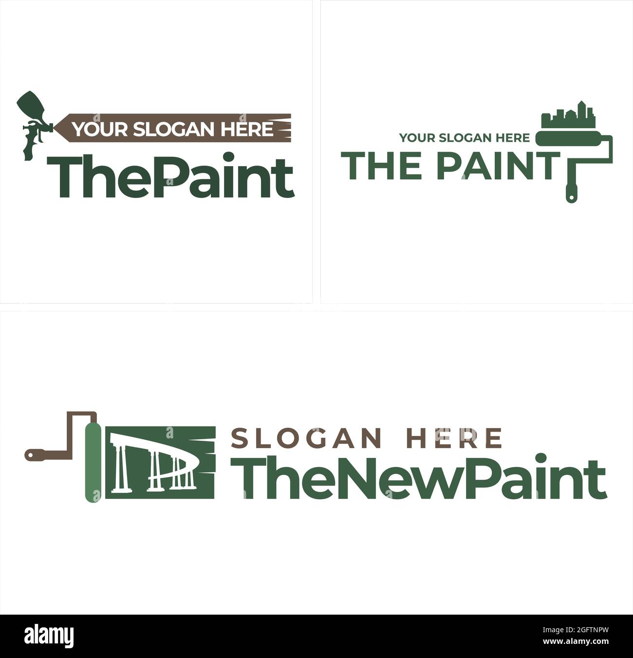 Costruzione con pistola a spruzzo a vernice e logo skyline Illustrazione Vettoriale