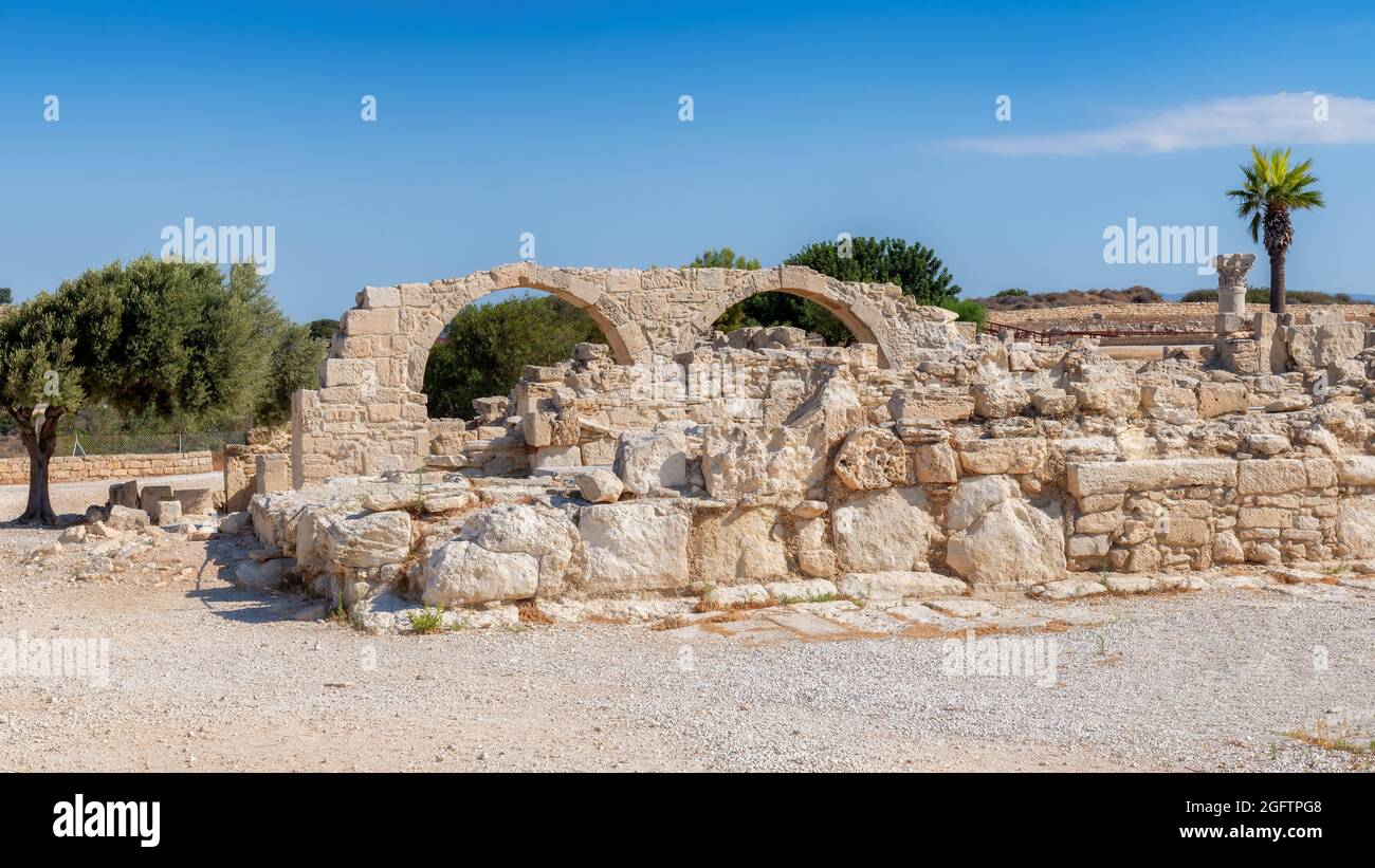 Antiche rovine greche della vecchia città di Kourion vicino Limassol, Cipro Foto Stock