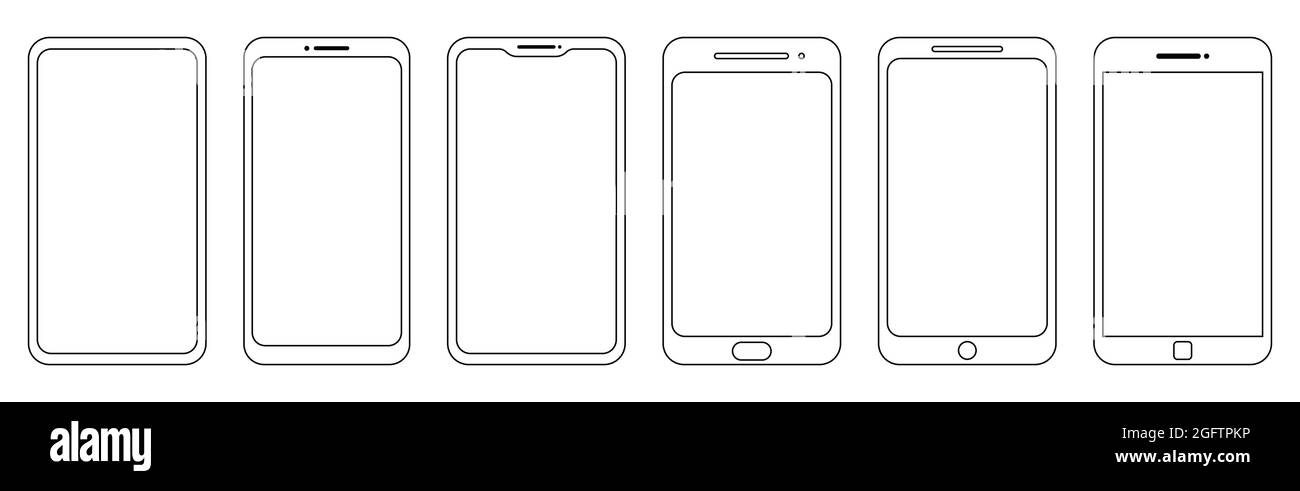 Set di smartphone outline. Telefono cellulare in linea stile d'arte. Vettore Illustrazione Vettoriale
