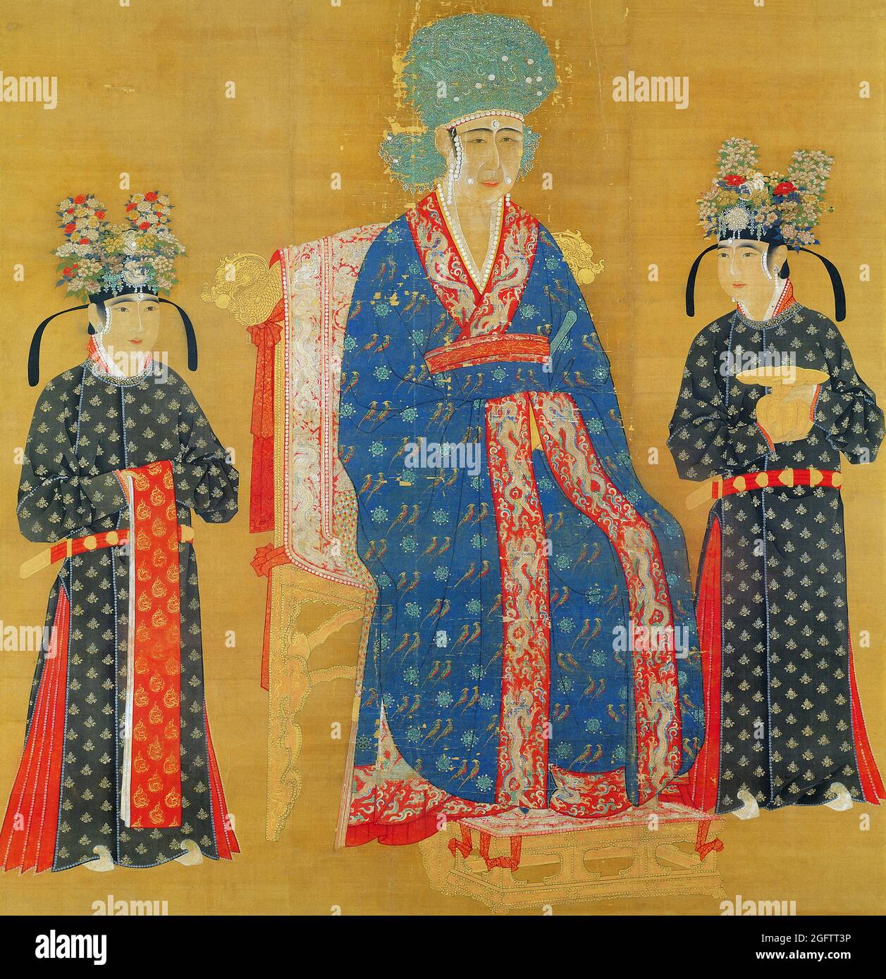 Cina: Imperatrice Cao (1016-1079), consorte dell'Imperatore Renzong, 4° sovrano della Dinastia Song (r.1022-1063). Pittura a scorrimento sospesa, c. 1022-1063. L'imperatrice Cao, conosciuta anche come Cisheng Guangxiang, fu la consorte dell'Imperatore Renzong. Salì al rango di imperatrice dopo che Renzong pose la sua prima imperatrice, l'imperatrice Guo. Ben rispettata dai funzionari statali, aiutò a governare il regno quando l'imperatore era malato. Allo stesso modo, quando il suo figlio adottivo, l'imperatore Yingzong, salì al trono ed era gravemente malato, servì brevemente come reggente al suo posto. Foto Stock