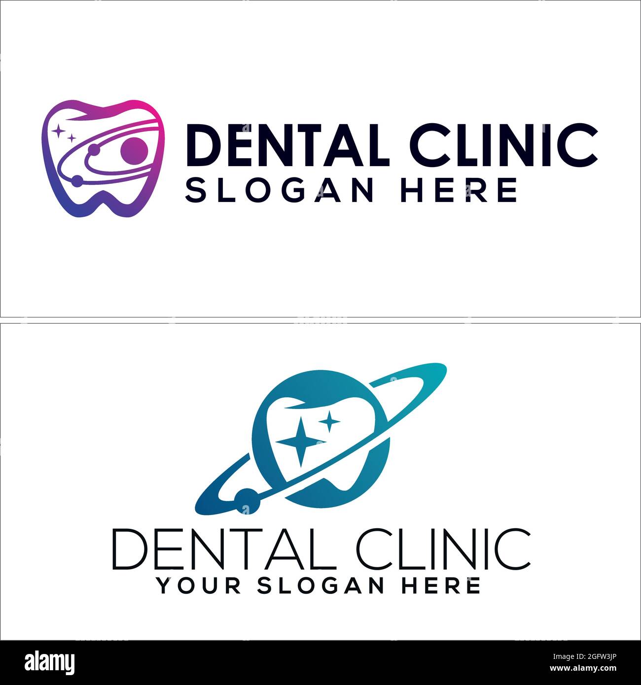 Clinica dentale con logo vettore icona pianeta dente Illustrazione Vettoriale