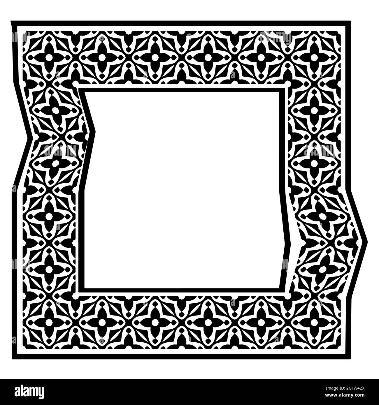 Cornici decorative line art per template di design. Elemento elegante per il design in stile orientale, posto per il testo. Contorno nero bordo floreale. Vettore Lace Illustrazione Vettoriale