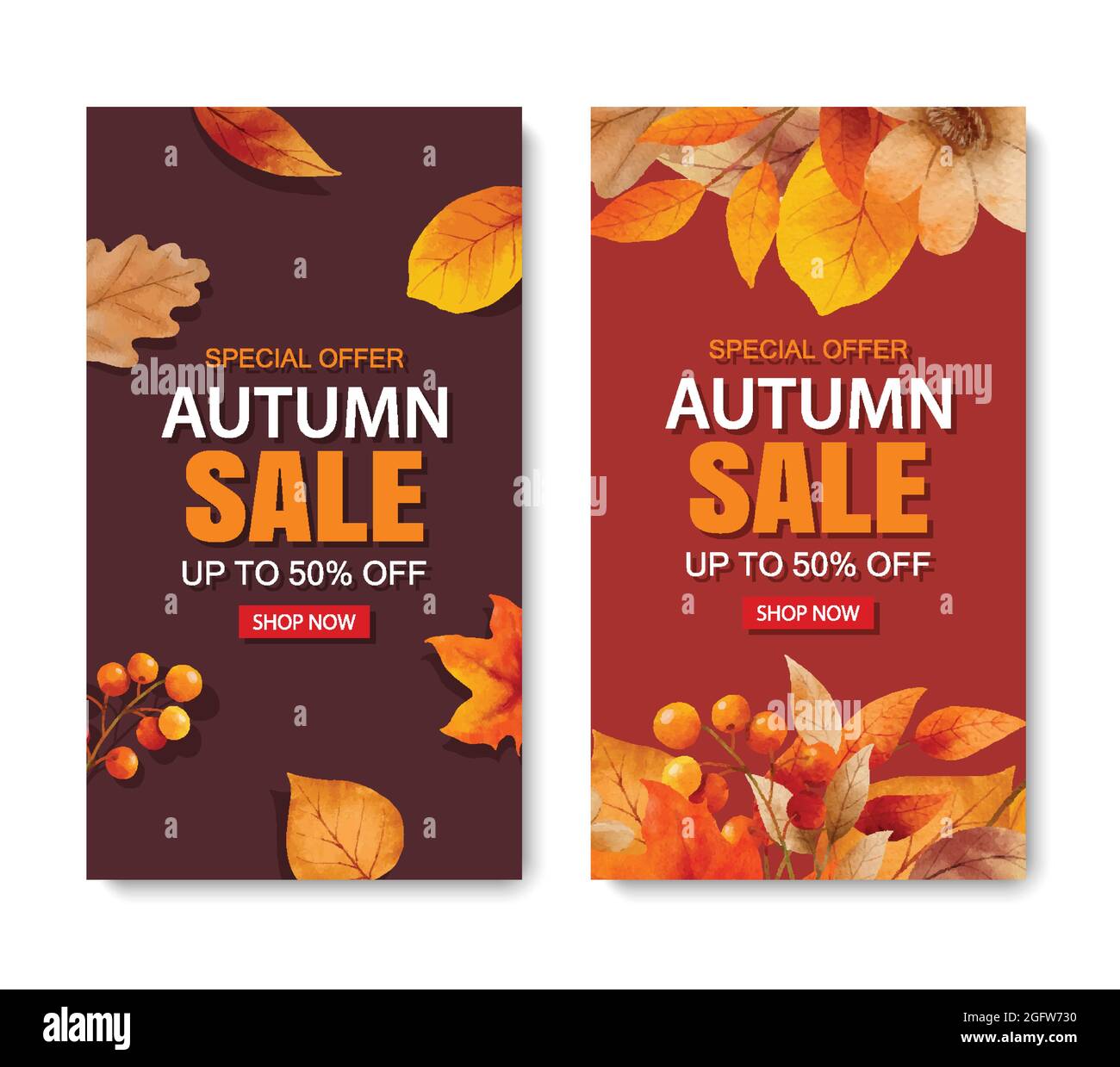 Sfondo modello banner vendita autunno. Vendita shopping autunnale con foglie e testo. Illustrazione Vettoriale
