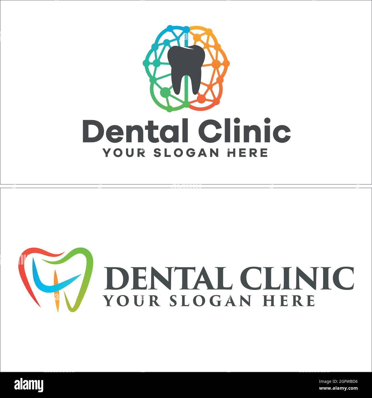 Clinica dentale colorata con disegno del logo della tecnologia del cervello della linea del dente dell'icona Illustrazione Vettoriale