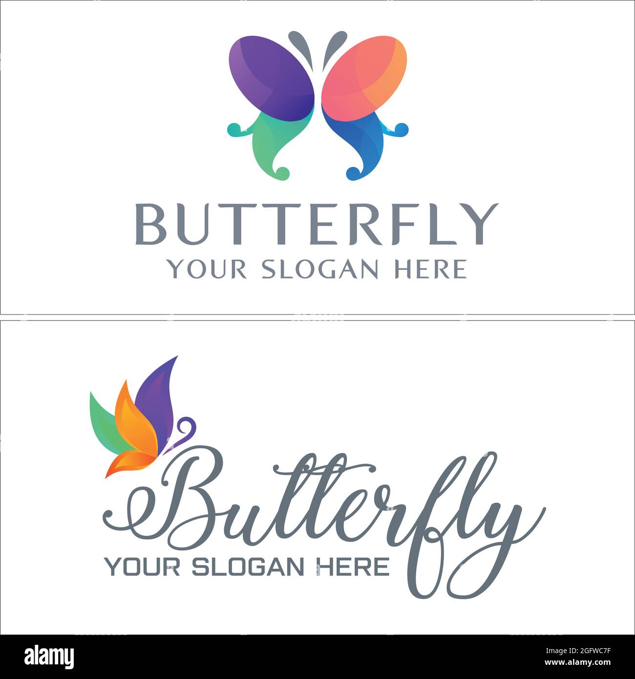 Farfalla colorata che vola il logo dell'icona di calligrafia Illustrazione Vettoriale