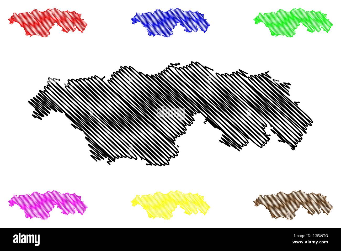 Distretto di Kyffhauserkreis (Repubblica federale di Germania, distretto rurale, Stato libero della Turingia) illustrazione vettoriale della mappa, schizzo di scrimbolo Kyffhaeusekr Illustrazione Vettoriale