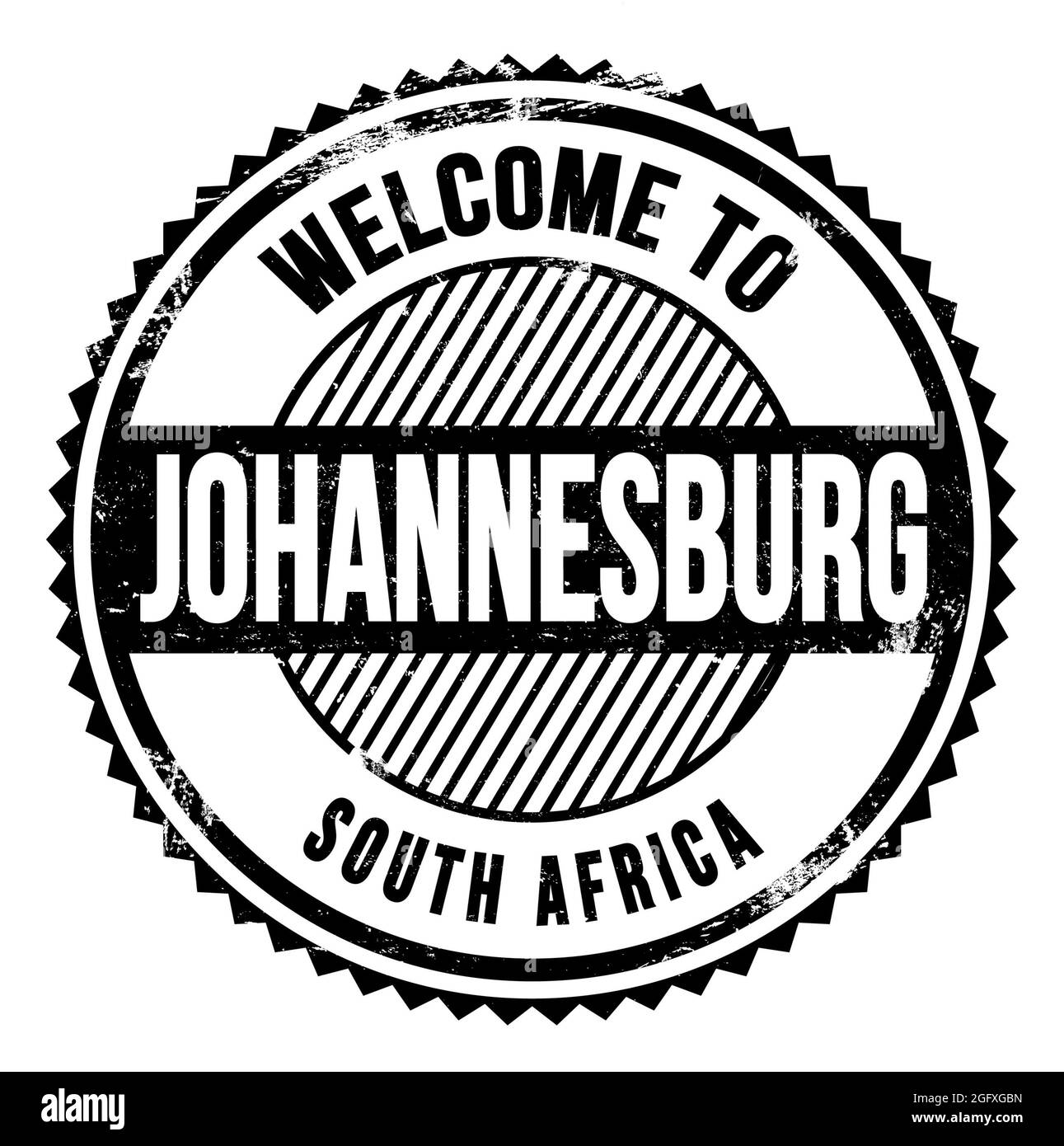 BENVENUTI A JOHANNESBURG - SUDAFRICA, parole scritte sul timbro nero a zig zag Foto Stock