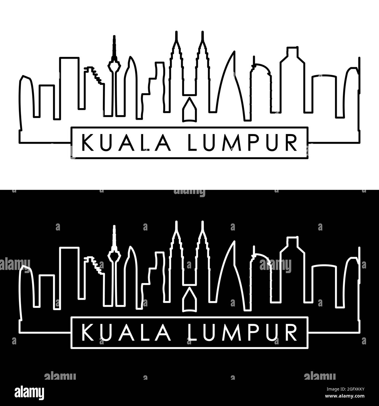 Skyline di Kuala Lumpur. Stile lineare. File vettoriale modificabile. Illustrazione Vettoriale