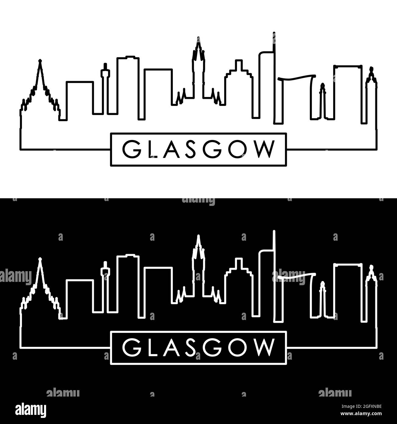 Skyline di Glasgow. Stile lineare. File vettoriale modificabile. Illustrazione Vettoriale