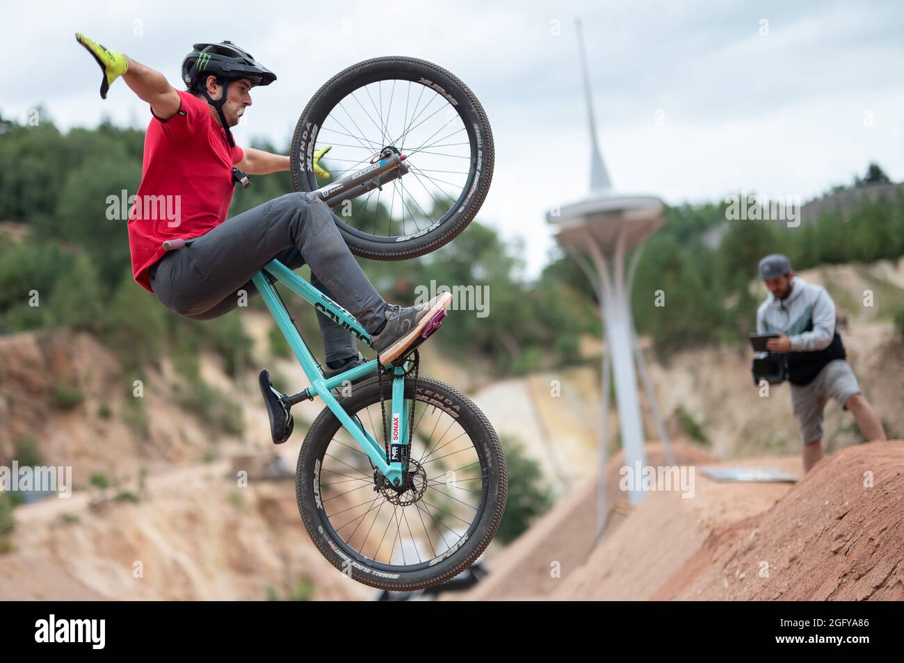 Birkenfeld, Germania. 27 ago 2021. Ciclismo, Mountain Bike,  Freestyle/Slopestyle, Audi Nines: Sam Reynolds dalla Gran Bretagna. Dal 24  al 28 agosto 2021, la gara di mountain bike freestyle e slopestyle si terrà