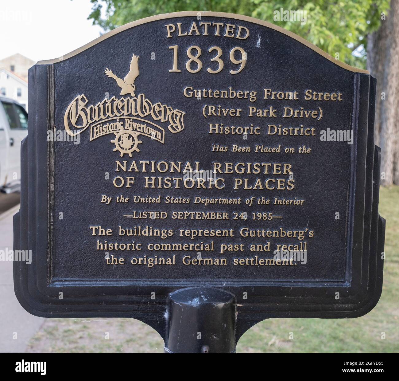Guttenberg, Iowa. Indicatore storico. Foto Stock