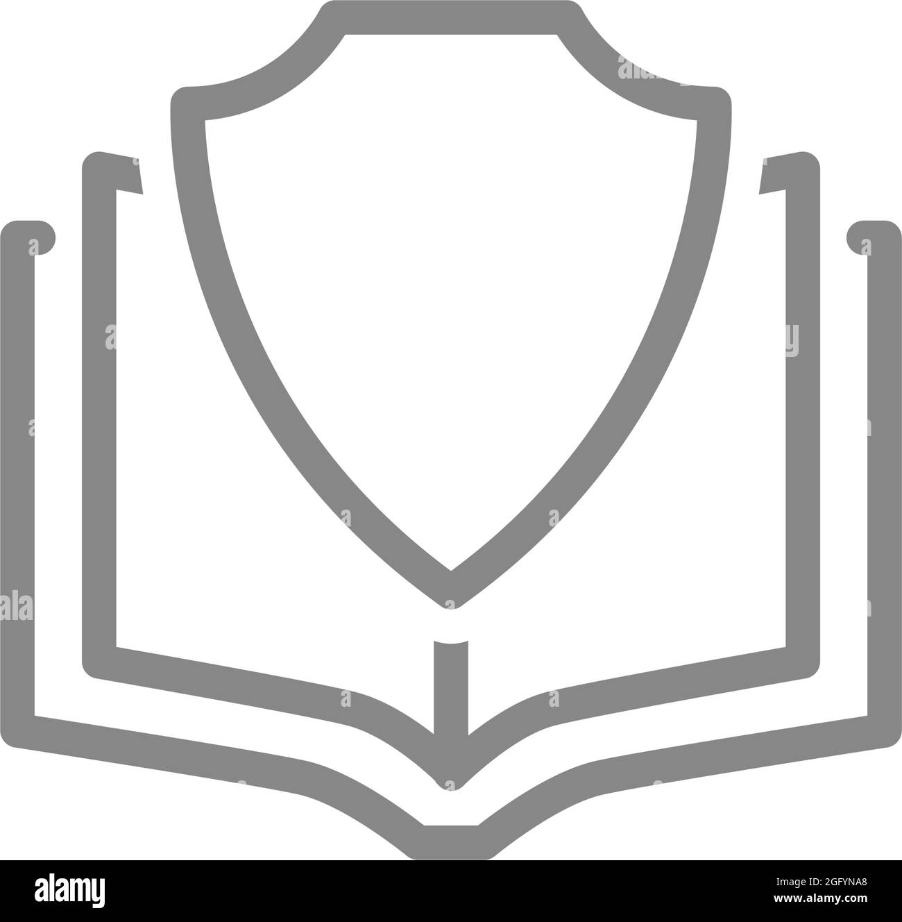 Protezione e icona della linea di libro aperta. Protezione delle informazioni, protezione delle pubblicazioni stampate Illustrazione Vettoriale