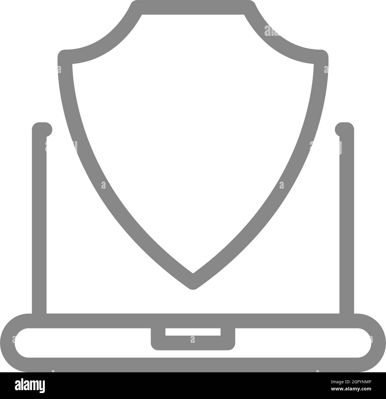 Schermo protettivo e icona della linea del computer portatile. Antivirus, computer sicuro, protezione dei file Illustrazione Vettoriale