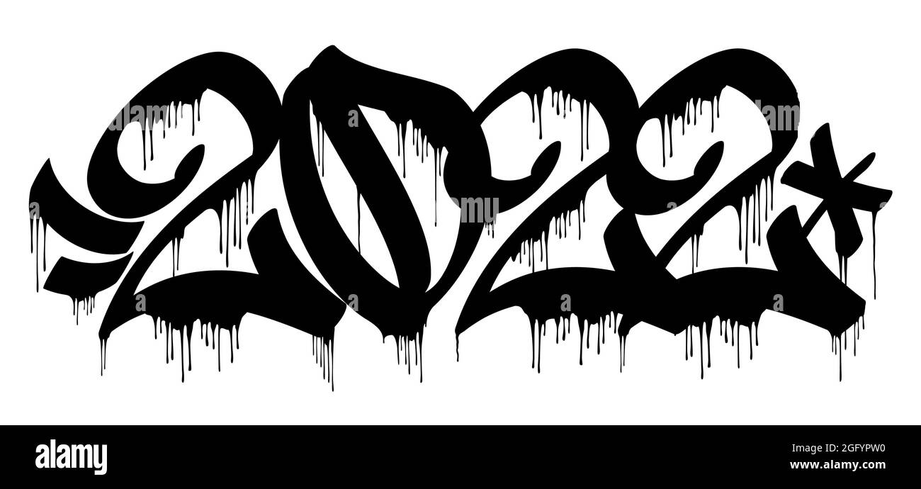 2022 poll. di graffiti che gocciolano lettere stile vettore banner isolato su bianco. Elemento di design per il nuovo anno. Illustrazione Vettoriale