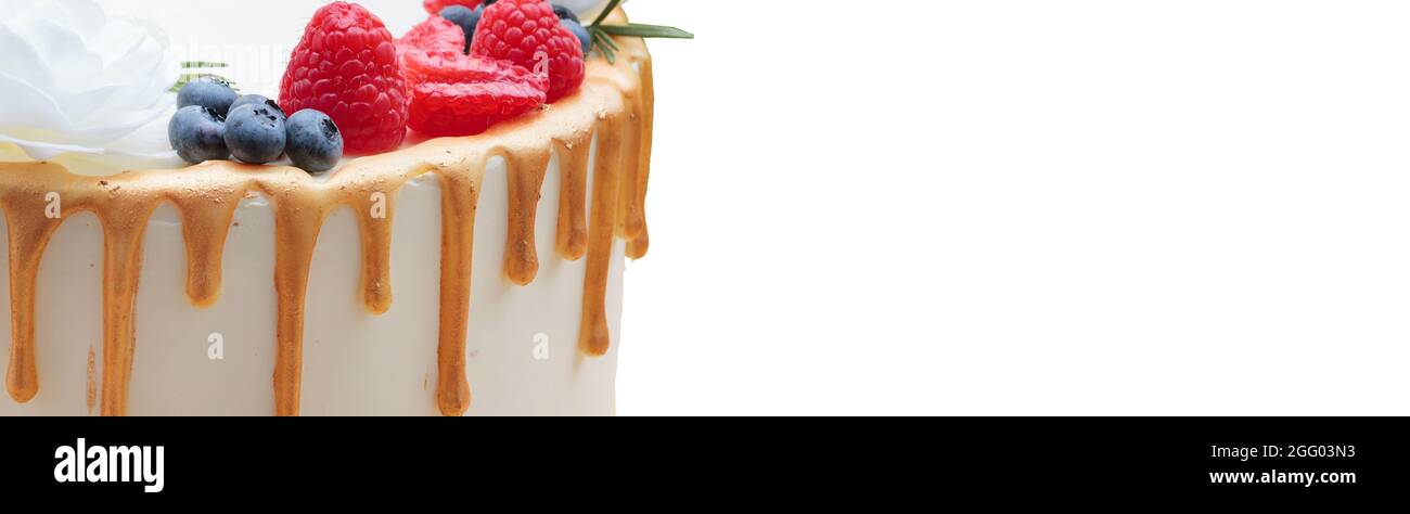Banner con spazio per il testo sul dettaglio della torta. Spazio di copia per il testo Foto Stock