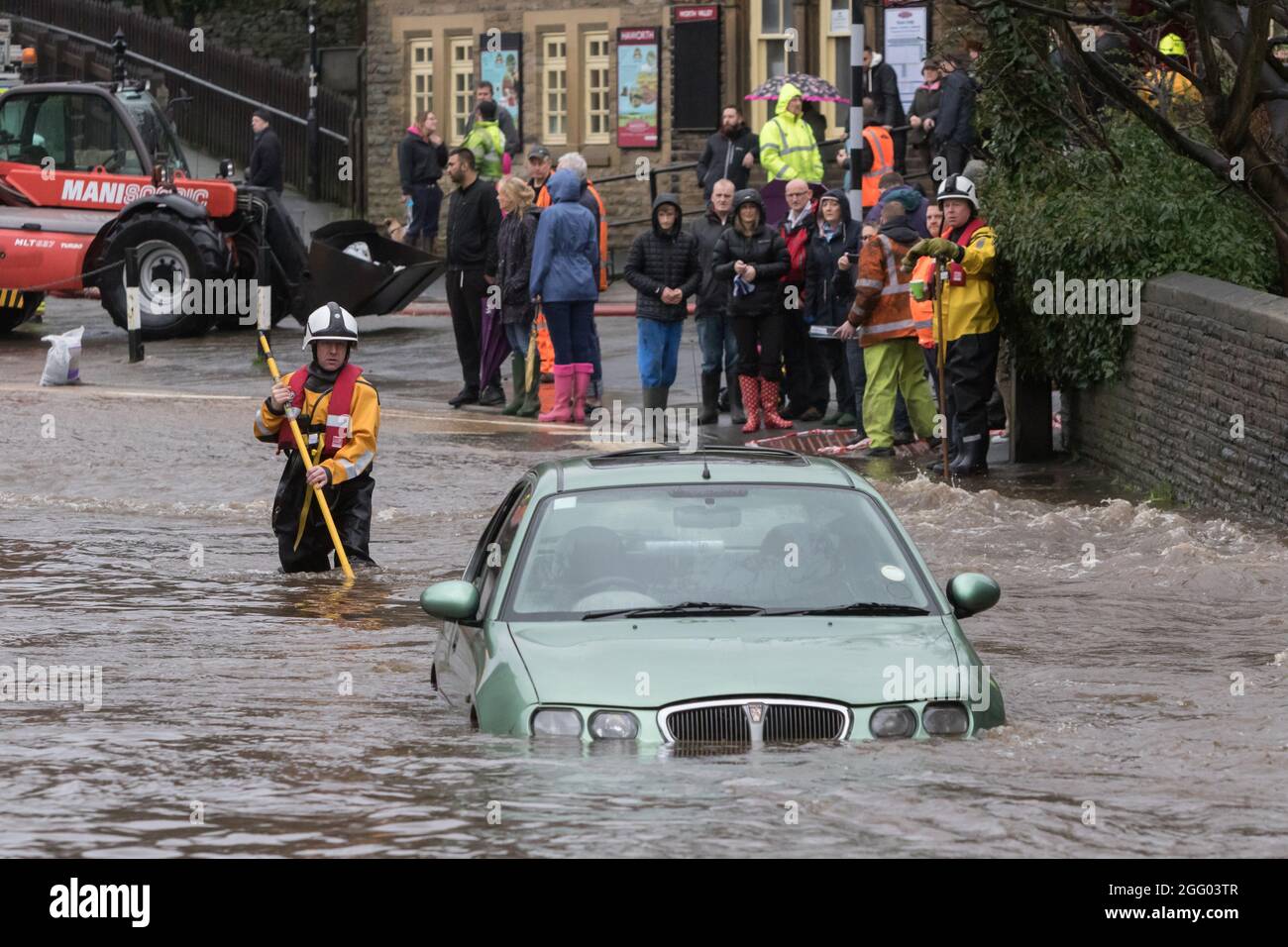 Alluvione a Haworth, West Yorkshire, il giorno di Santo Stefano 2015 Foto Stock
